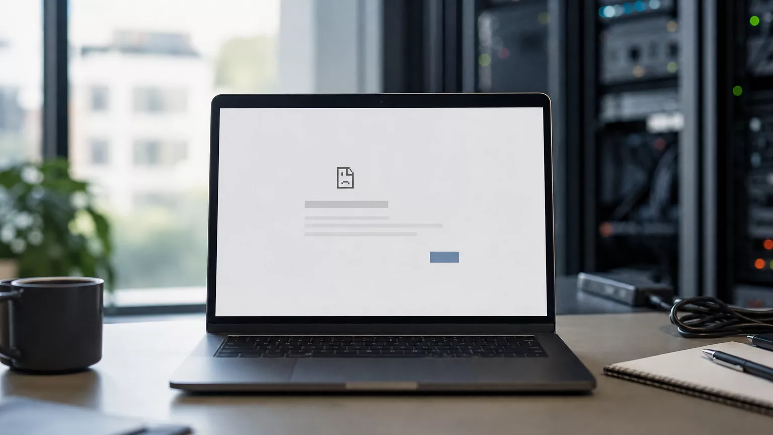 Un ordinateur portable devant des équipements informatiques dans un bureau.