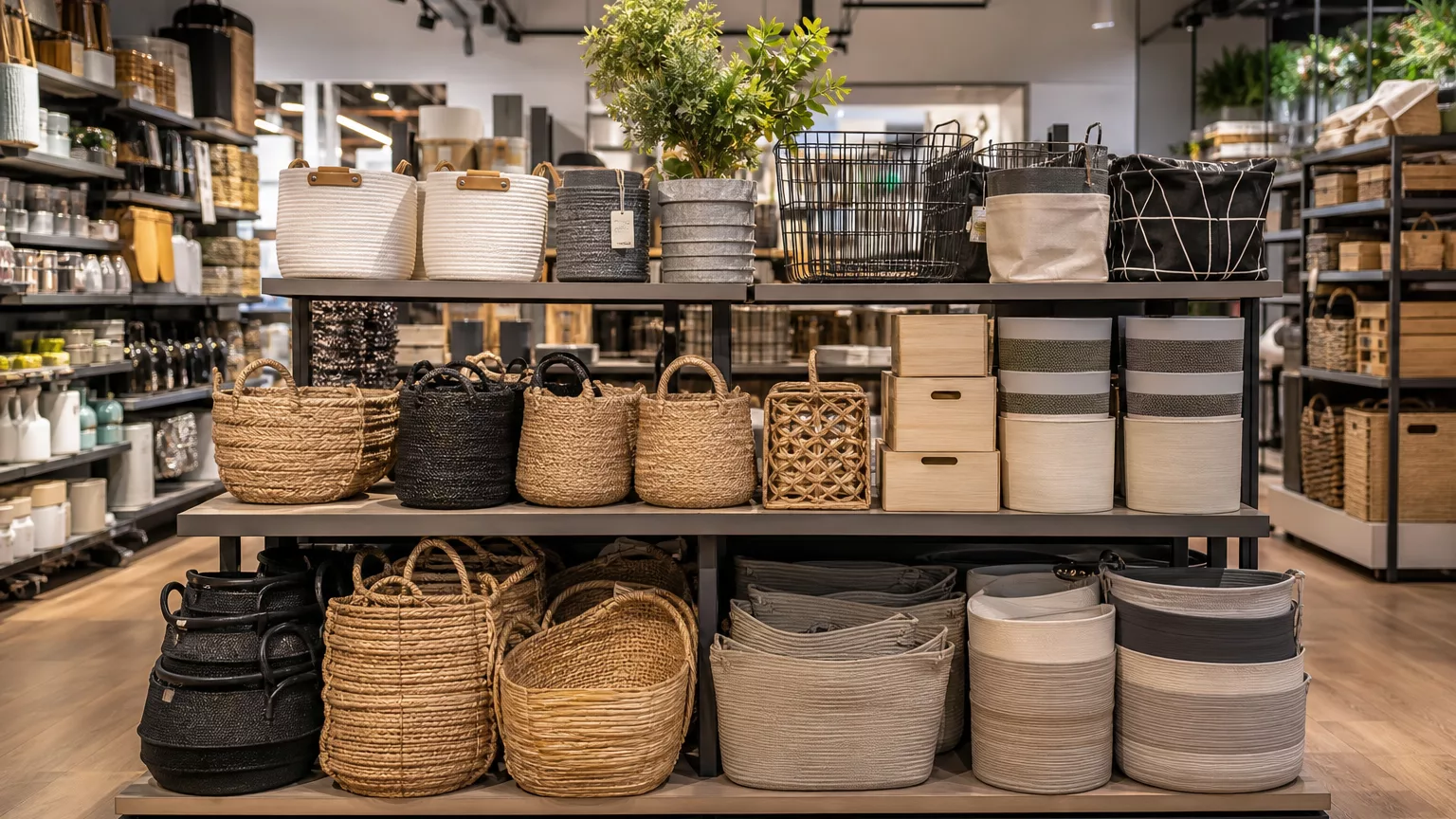 Rayons d’articles pour la maison dans un magasin discount.