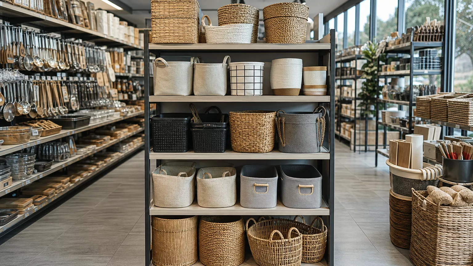 Rayons d’un magasin d’articles pour la maison, sans clients.